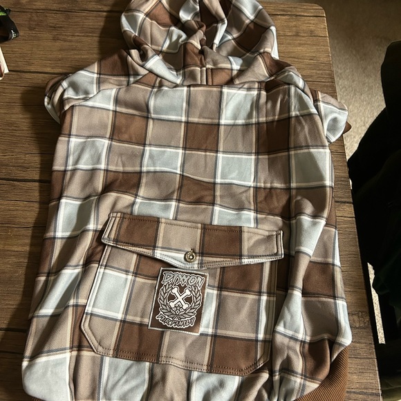 Dixxon Brown and Blue Plaid Dog Hoodie - Picture 2 of 3